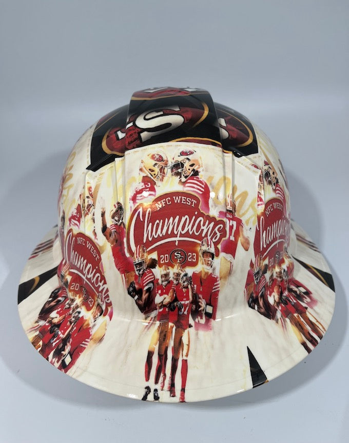Full Brim Hard Hat Custom Hydro Dipped SAN FRANCISCO 49ERS NFC WEST CHAMPS