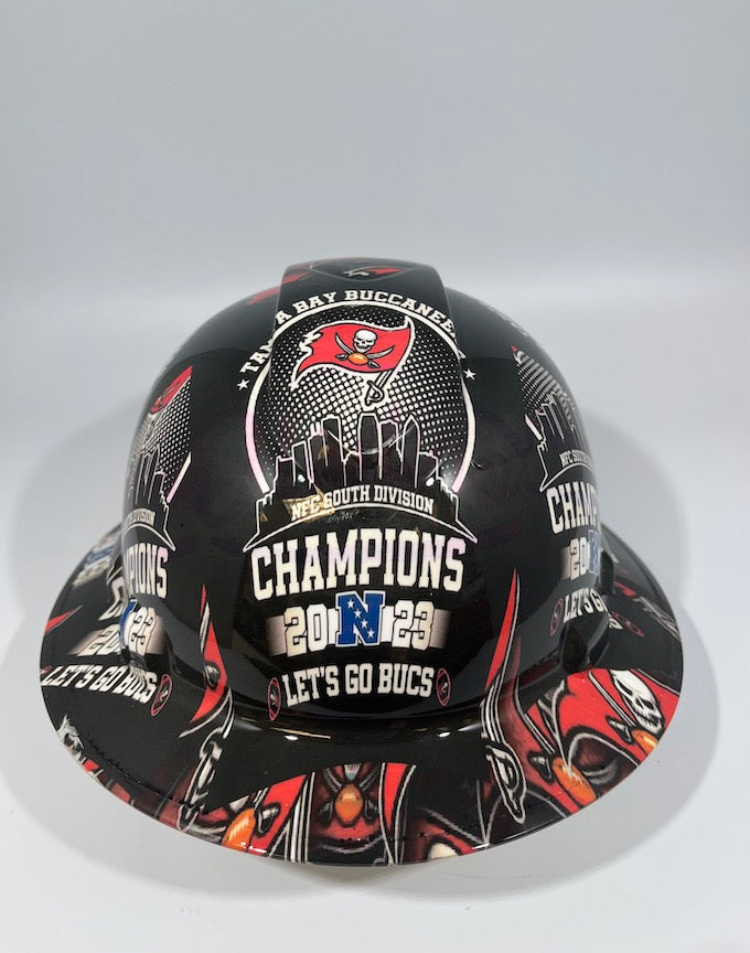 Full Brim Hard Hat Custom Hydro Dipped TAMPA BAY BUCCANEERS NFC SOUTH CHAMPS