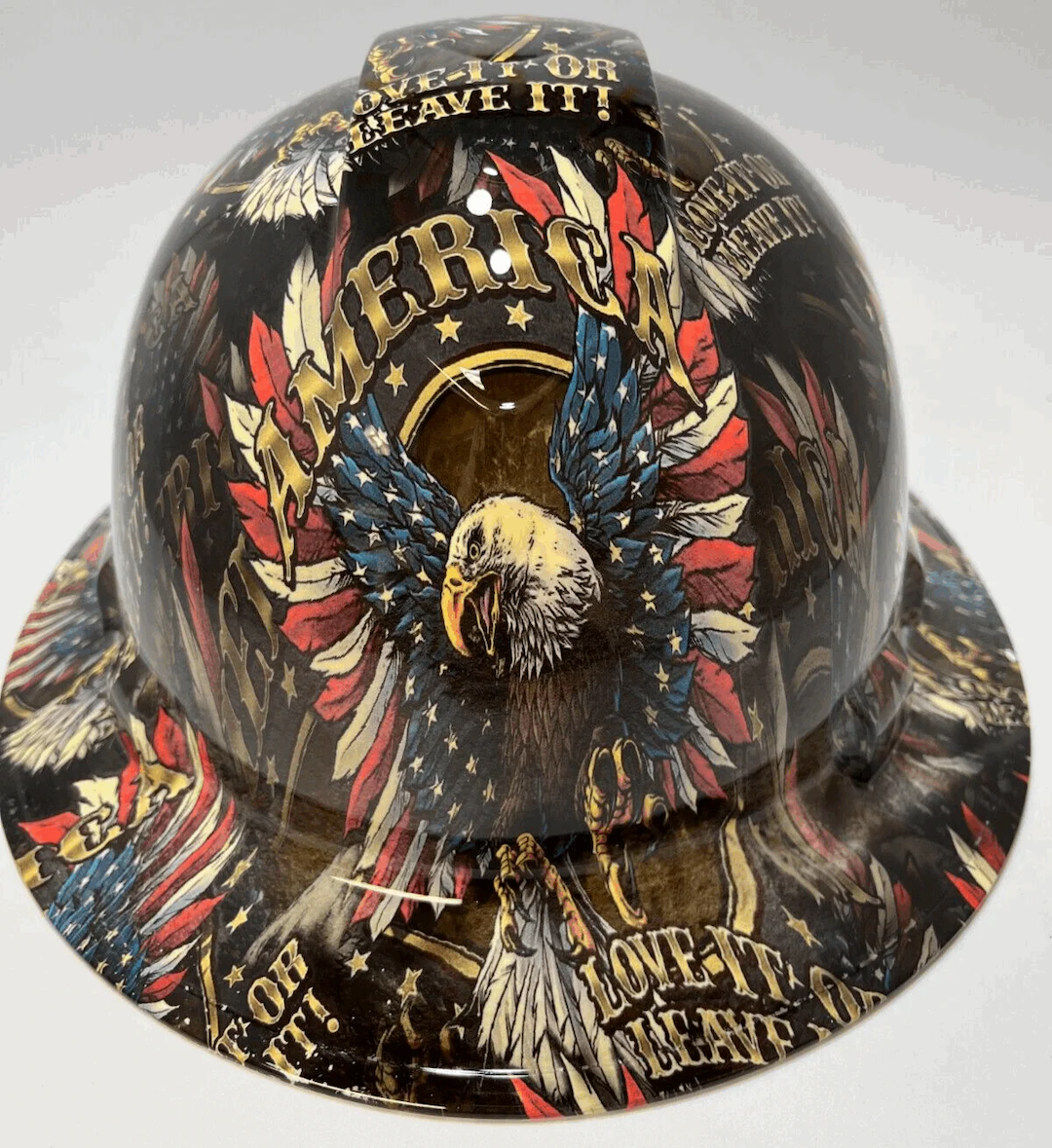 Full Brim Hard Hat Hydro Dipped America Love it or leave it