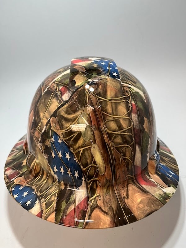 Full Brim Hard Hat Hydro Dipped MILITARY VETERAN BOOTS & FLAG