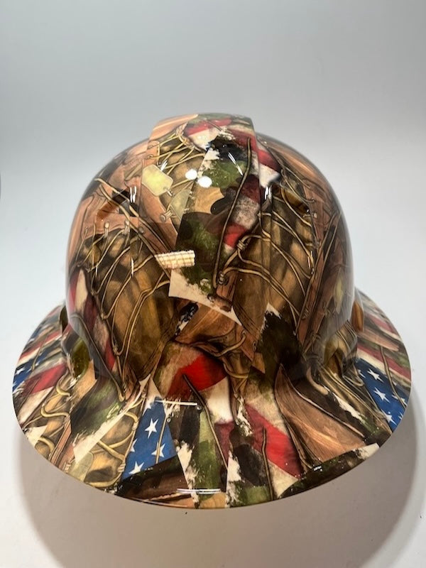Full Brim Hard Hat Hydro Dipped MILITARY VETERAN BOOTS & FLAG