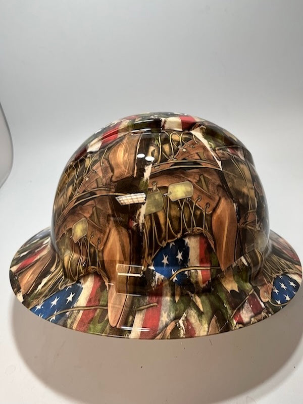 Full Brim Hard Hat Hydro Dipped MILITARY VETERAN BOOTS & FLAG