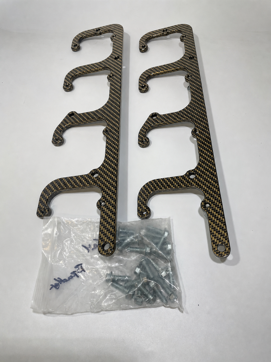 Custom Gold Carbon Fiber Hydro Dipped LS Coil Brackets Fit LSX Swap Truck 5.3L LS1 LS3 LS2 LO4 LO9 LS6 L92 L99 L33 LR4
