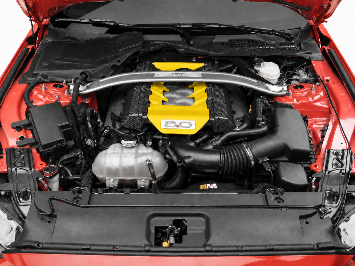 Custom Hydro Dipped Carbon Fiber Blaze Yellow 2015+ Mustang Engine Cover