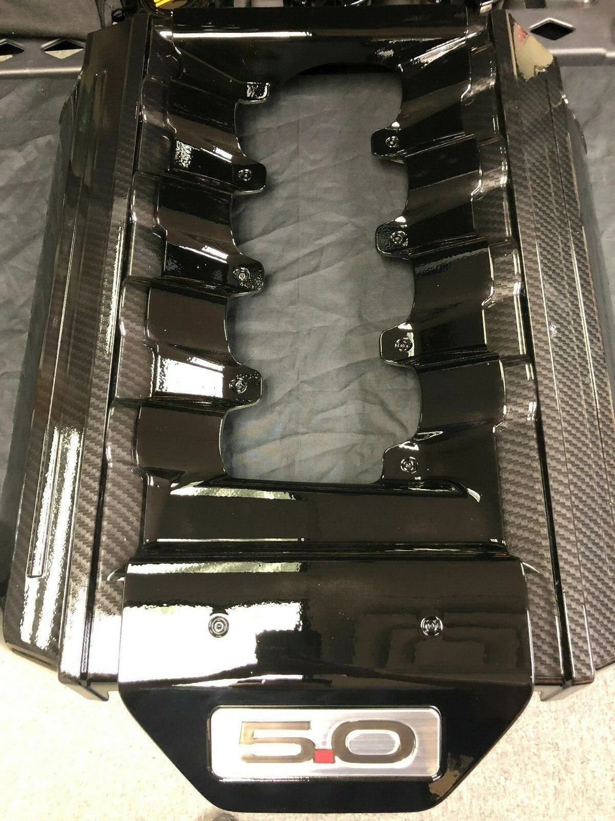 Custom Hydro Dipped Carbon Gloss Black Fiber 2015+ Mustang Engine Cover